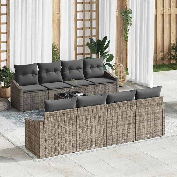 Poly Rattan Sofa Set Grau mit Kissen 9-teilig
