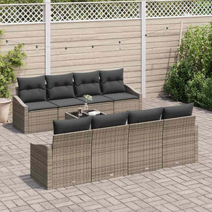 Poly Rattan Sofa Set Grau mit Kissen 9-teilig