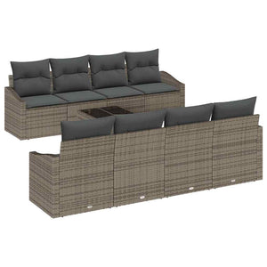 Poly Rattan Sofa Set Grau mit Kissen 9-teilig