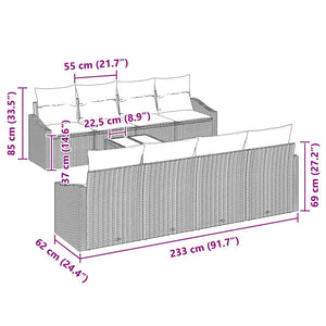 Poly Rattan Sofa Set Grau mit Kissen 9-teilig