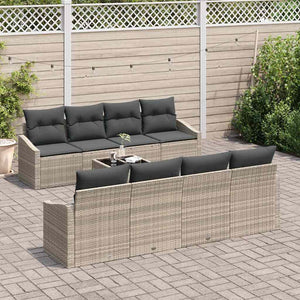 Hellgraues Poly Rattan Sofa Set mit Kissen, 9-teilig