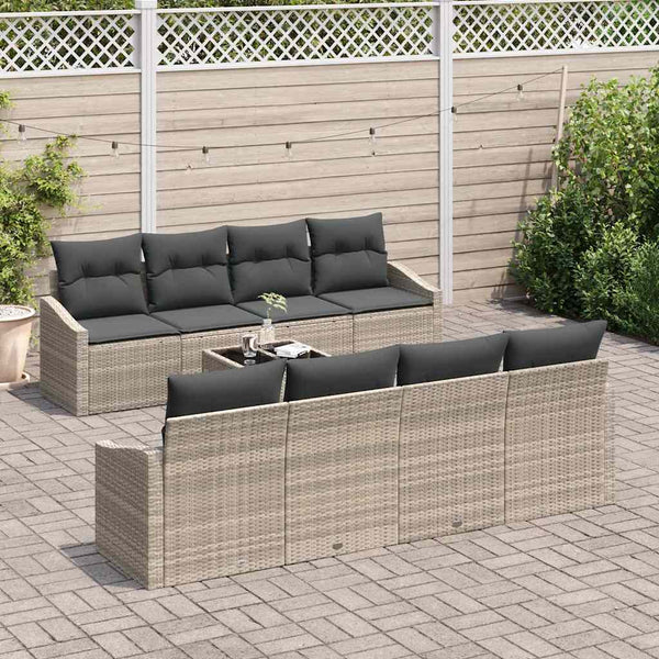 Hellgraues Poly Rattan Sofa Set mit Kissen, 9-teilig