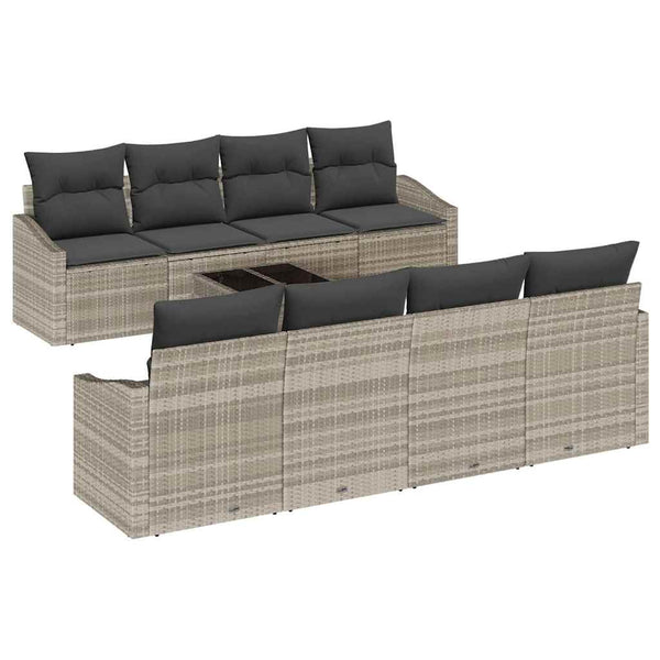 Hellgraues Poly Rattan Sofa Set mit Kissen, 9-teilig