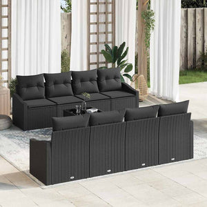 Schwarzes Poly Rattan Sofa Set mit Kissen, 9-teilig