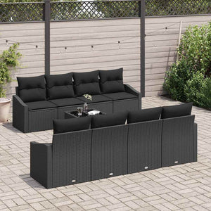 Schwarzes Poly Rattan Sofa Set mit Kissen, 9-teilig