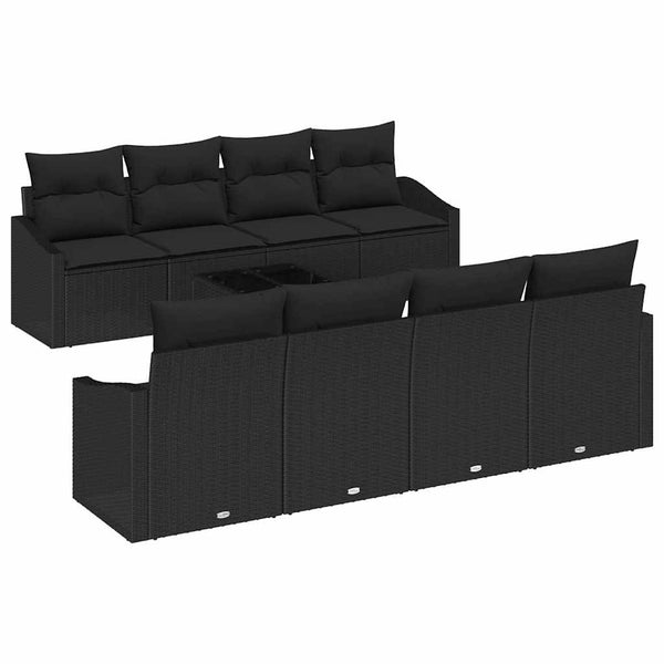 Schwarzes Poly Rattan Sofa Set mit Kissen, 9-teilig
