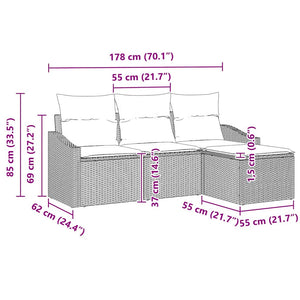 Poly Rattan Sofa Set, 4-teilig, Braun