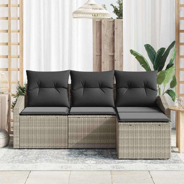 Poly Rattan Sofa Set Hellgrau 4-teilig