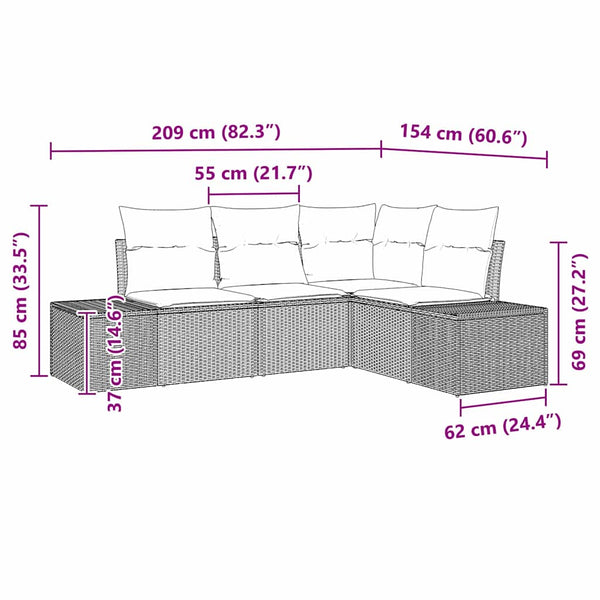 Gartensofa Set 4-teilig Braun Rattan