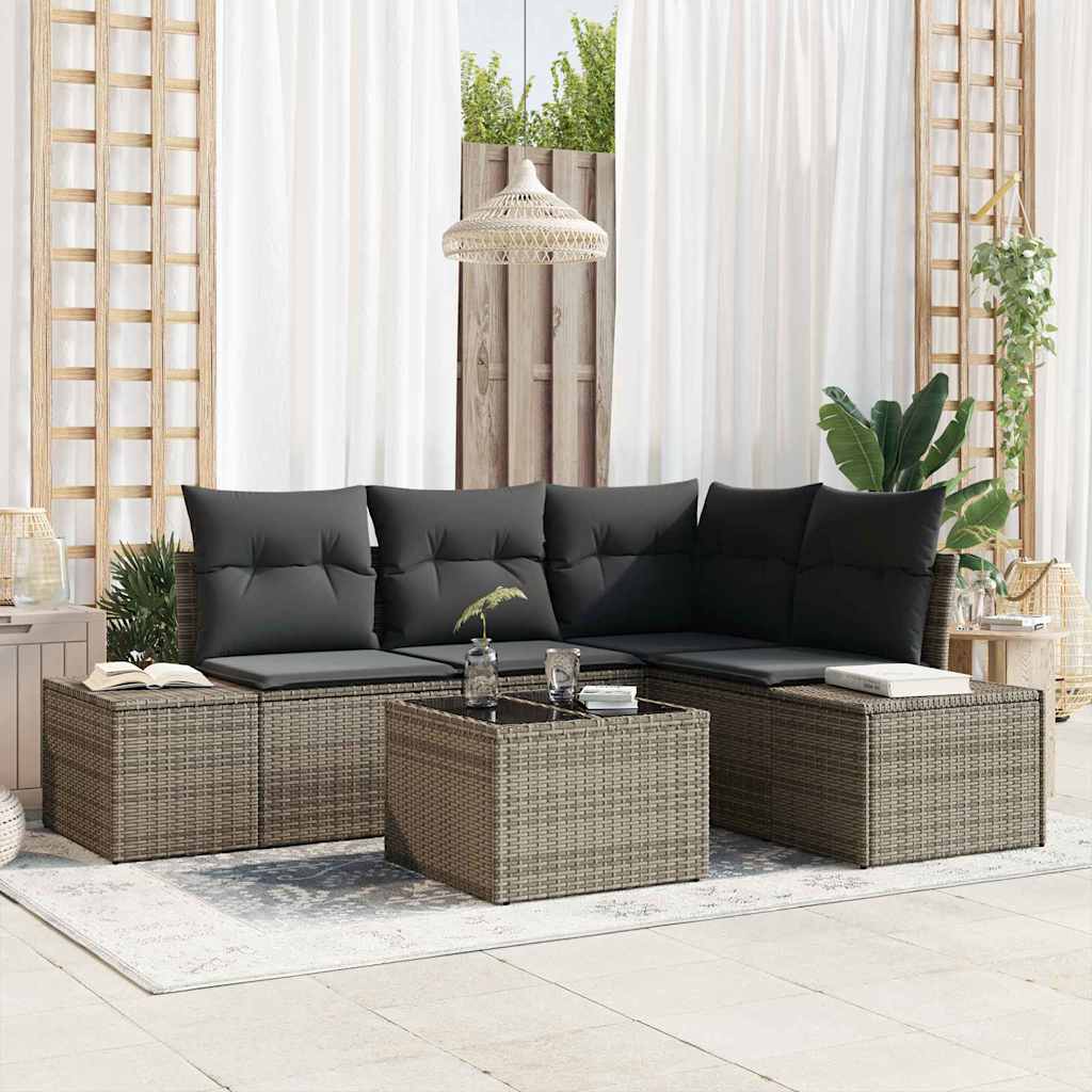 vidaXL Salon de jardin 5 pcs Gris Résine tressée