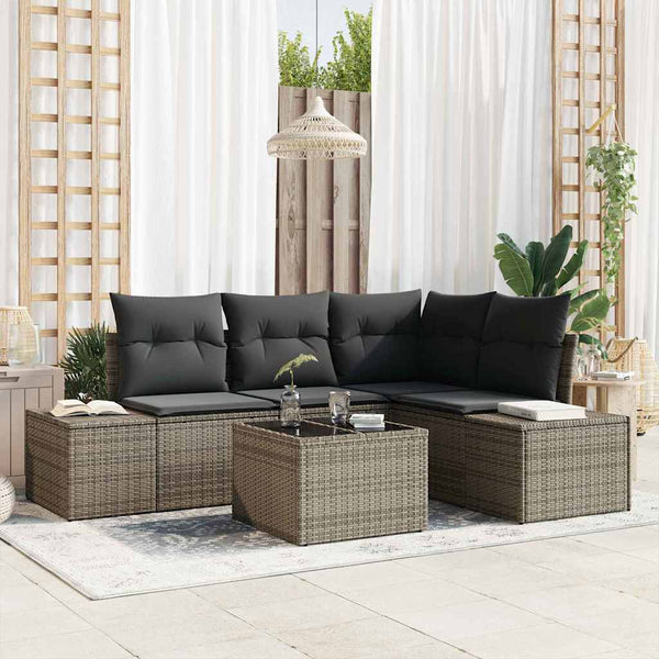 vidaXL Salon de jardin 5 pcs Gris Résine tressée