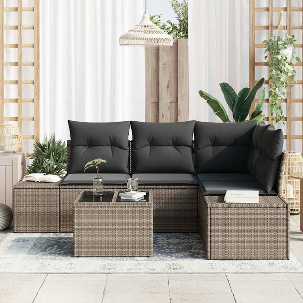 vidaXL Salon de jardin 5 pcs Gris Résine tressée