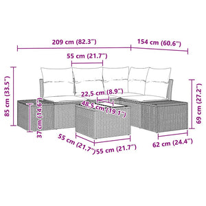 vidaXL Salon de jardin 5 pcs Gris Résine tressée