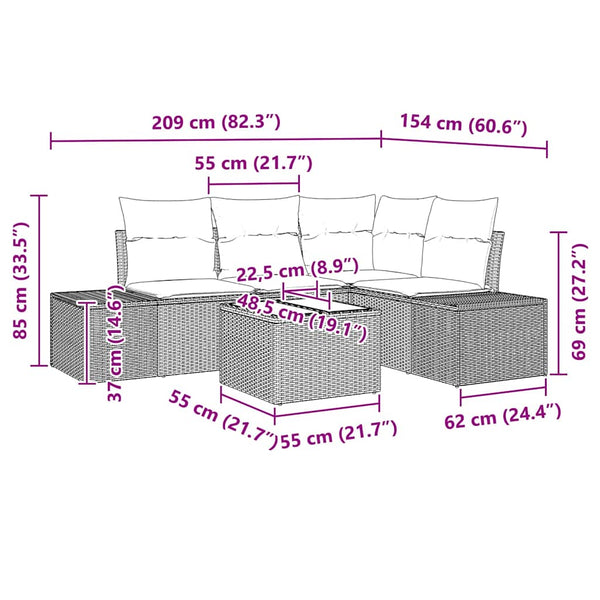 vidaXL Salon de jardin 5 pcs Gris Résine tressée