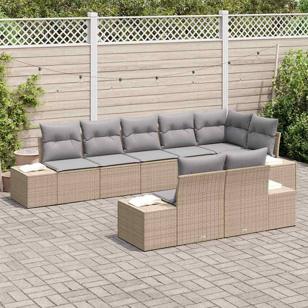 vidaXL Ensemble de canapés de jardin avec coussins 8 pcs Beige et Gris Résine tressée