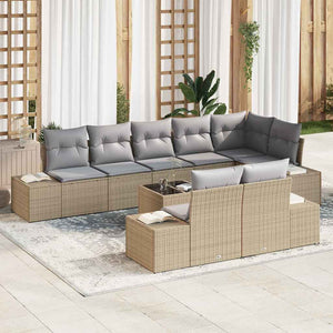 Gartensofa Set 9-teilig Beige Grau Poly Rattan