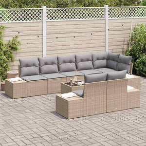 Gartensofa Set 9-teilig Beige Grau Poly Rattan