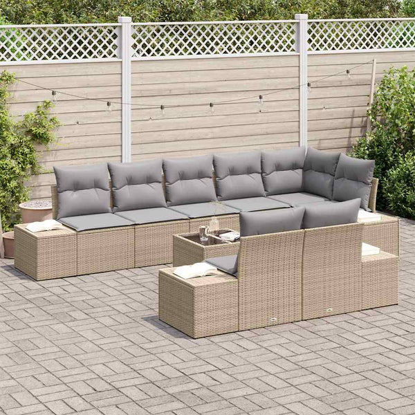 Gartensofa Set 9-teilig Beige Grau Poly Rattan
