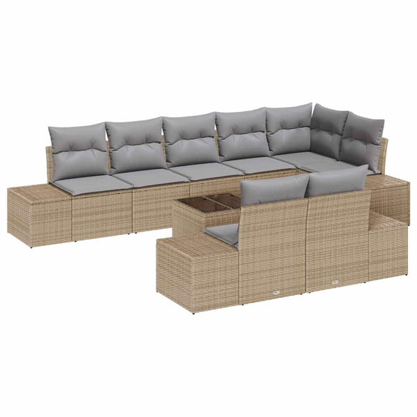 Gartensofa Set 9-teilig Beige Grau Poly Rattan