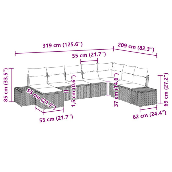 Poly Rattan Gartensofa Set mit Kissen