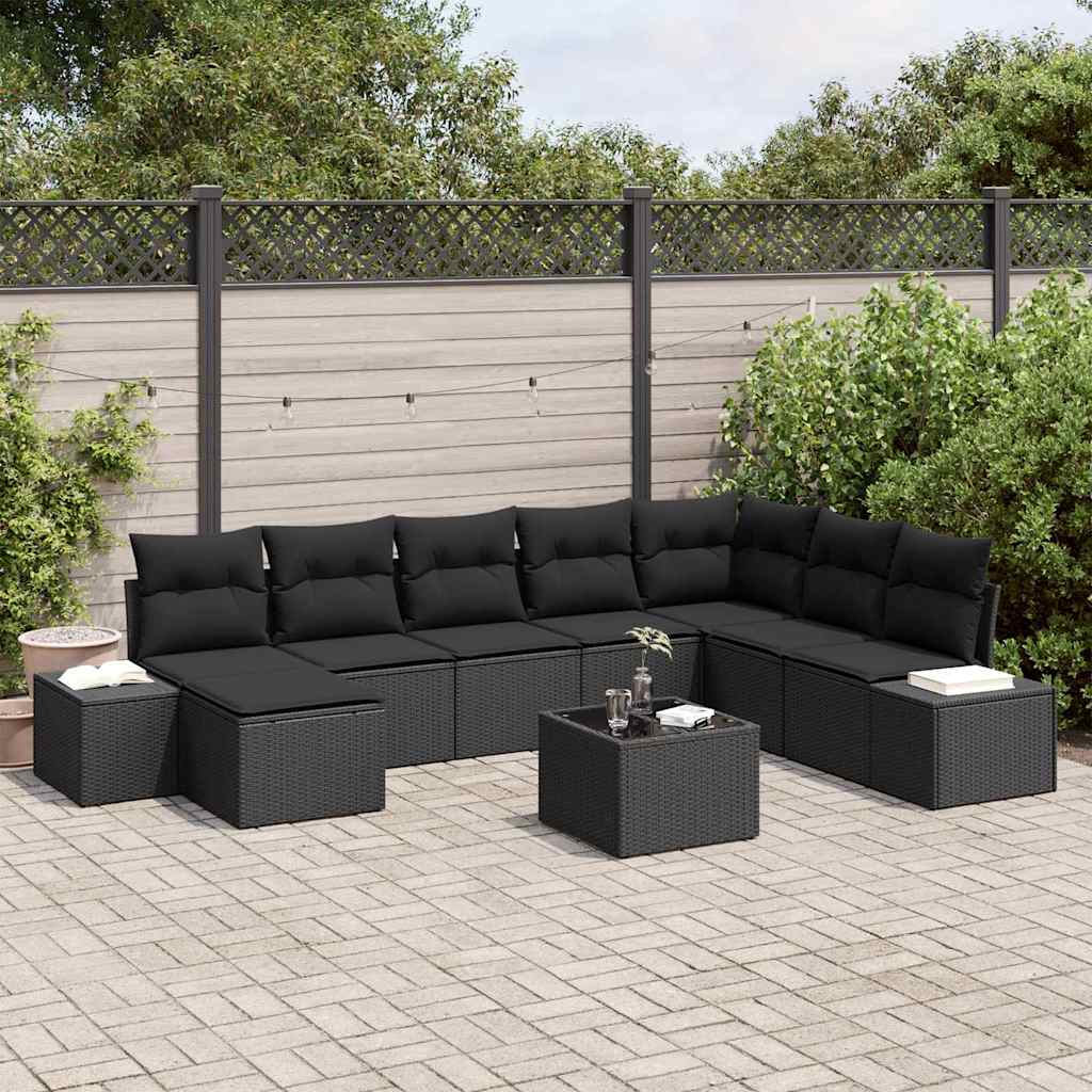 vidaXL Ensemble de canapés de jardin avec coussins 9 pcs Poly-rotin