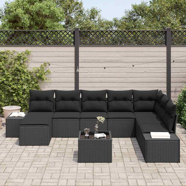 vidaXL Ensemble de canapés de jardin avec coussins 9 pcs Poly-rotin