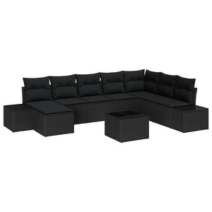vidaXL Ensemble de canapés de jardin avec coussins 9 pcs Poly-rotin