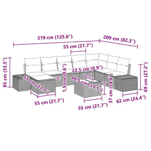 vidaXL Ensemble de canapés de jardin avec coussins 9 pcs Poly-rotin