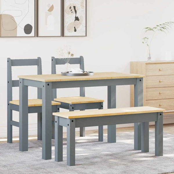 4-tlg. Essgruppe Grau Kiefer Massivholz