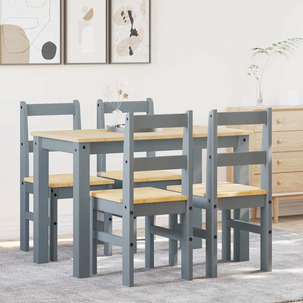 5-teilige Essgruppe Grau Kiefer Massivholz