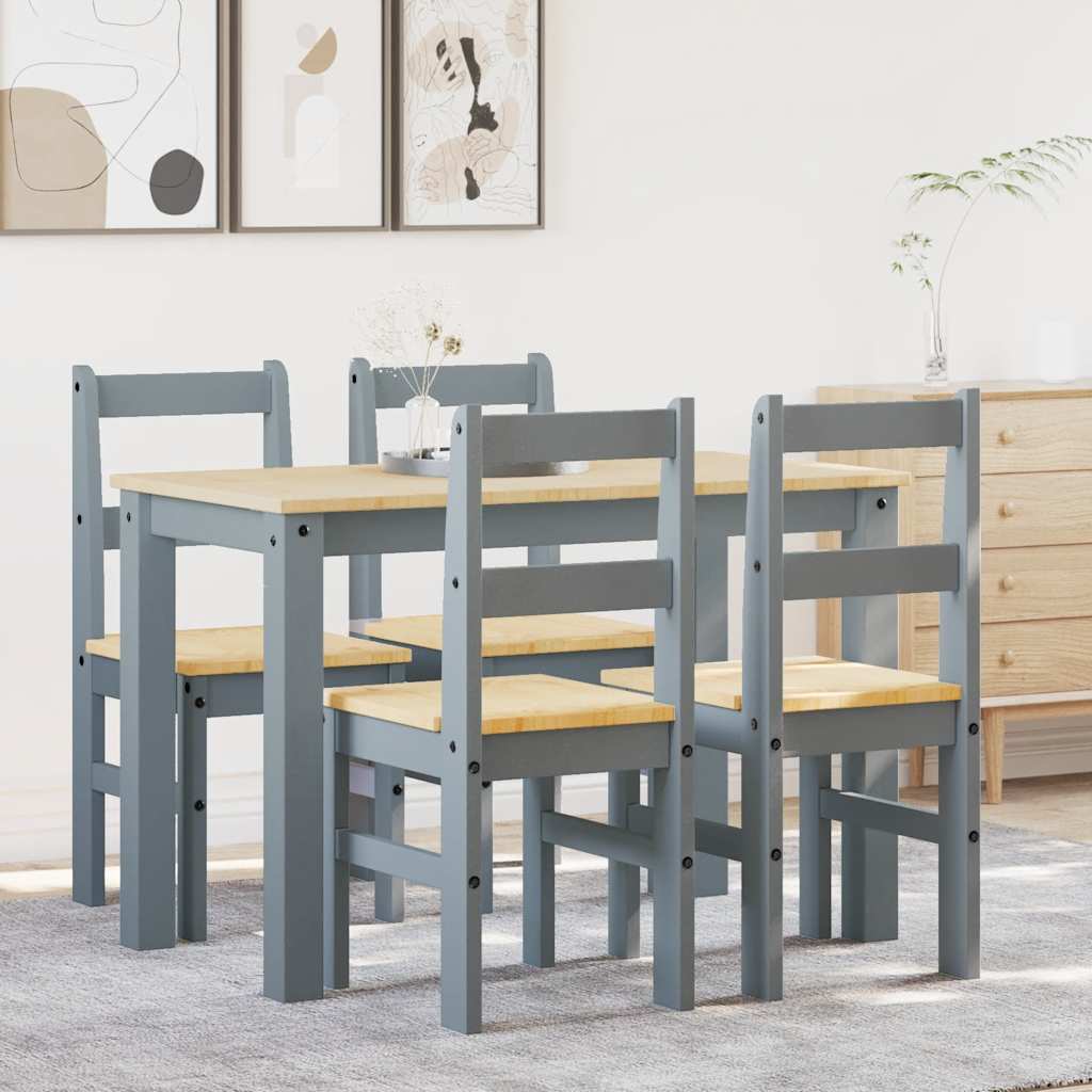 5-teilige Essgruppe Grau Kiefer Massivholz