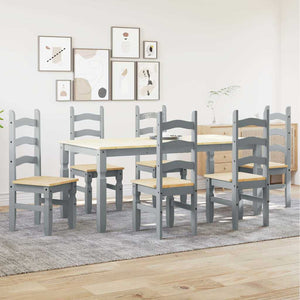 7-teilige Essgruppe Grau Kiefer Massivholz