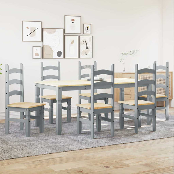 7-teilige Essgruppe Grau Kiefer Massivholz
