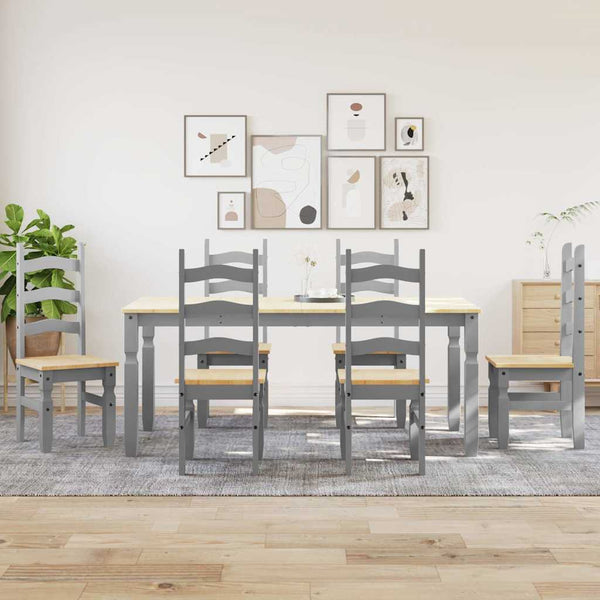 7-teilige Essgruppe Grau Kiefer Massivholz