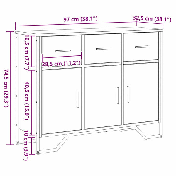 Schwarzes Sideboard Eichen-Optik, 97 cm