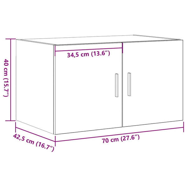 Wandmontierter Wandschrank Schwarz Eiche 70 cm