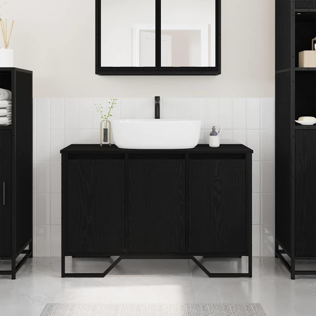 Waschbeckenschrank Schwarz Eichen-Optik 91x35x60 cm