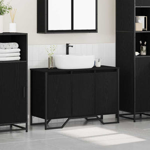 Waschbeckenschrank Schwarz Eichen-Optik 91x35x60 cm