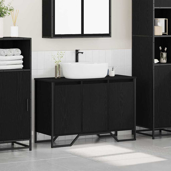 Waschbeckenschrank Schwarz Eichen-Optik 91x35x60 cm