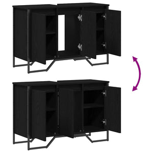 Waschbeckenschrank Schwarz Eichen-Optik 91x35x60 cm
