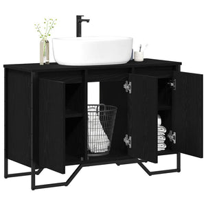 Waschbeckenschrank Schwarz Eichen-Optik 91x35x60 cm