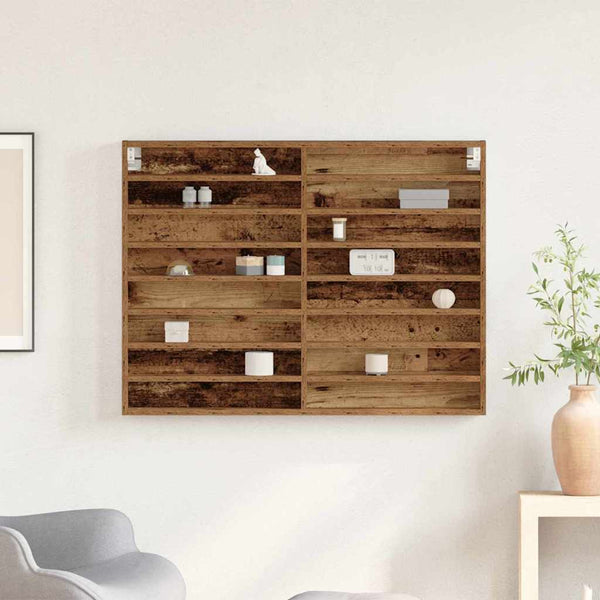 Vitrine mit Regal Altholz Wandmontage
