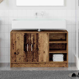 vidaXL Meuble de salle de bain avec porte, bois de récupération, 90 x 29 x 55 cm, bois d'ingénierie