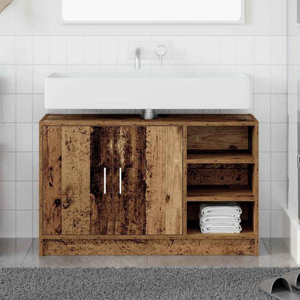 vidaXL Meuble de salle de bain avec porte, bois de récupération, 90 x 29 x 55 cm, bois d'ingénierie