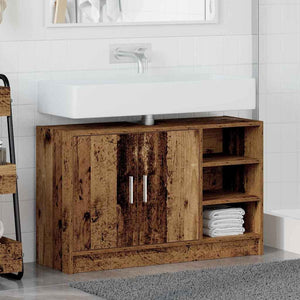 vidaXL Meuble de salle de bain avec porte, bois de récupération, 90 x 29 x 55 cm, bois d'ingénierie