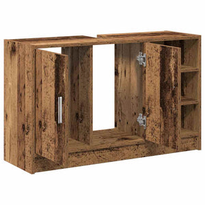 vidaXL Meuble de salle de bain avec porte, bois de récupération, 90 x 29 x 55 cm, bois d'ingénierie