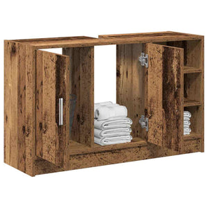 vidaXL Meuble de salle de bain avec porte, bois de récupération, 90 x 29 x 55 cm, bois d'ingénierie