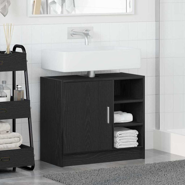 Badschrank Schwarz Eichen-Optik 63 cm
