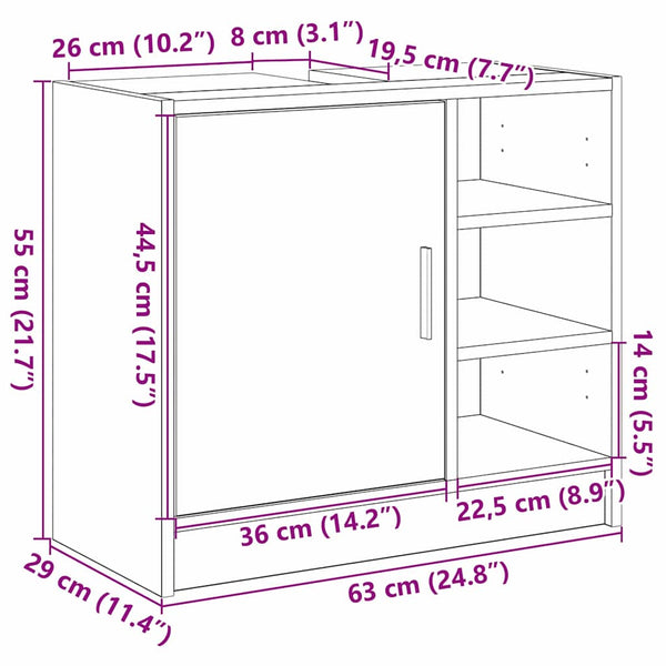 Badschrank Schwarz Eichen-Optik 63 cm