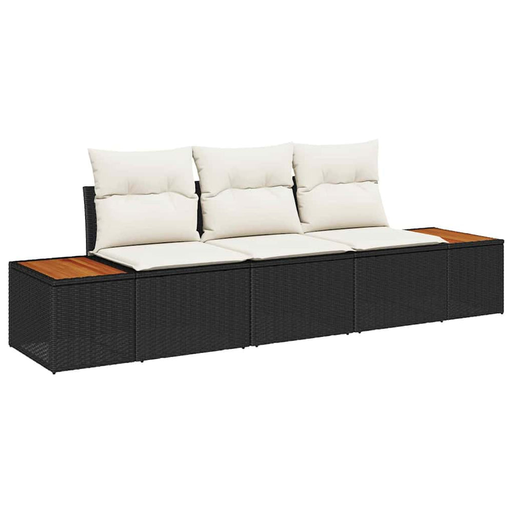 Gartensofa Set Schwarz Poly-Rattan mit Kissen 3-teilig